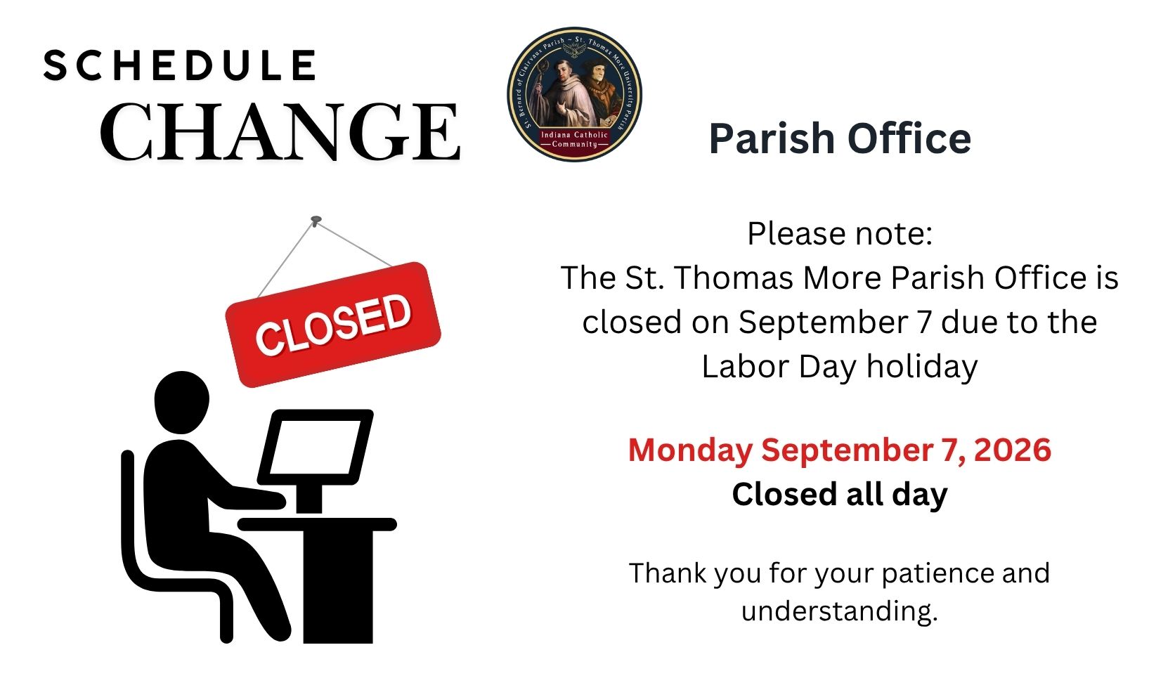parish office closed on Labor Day