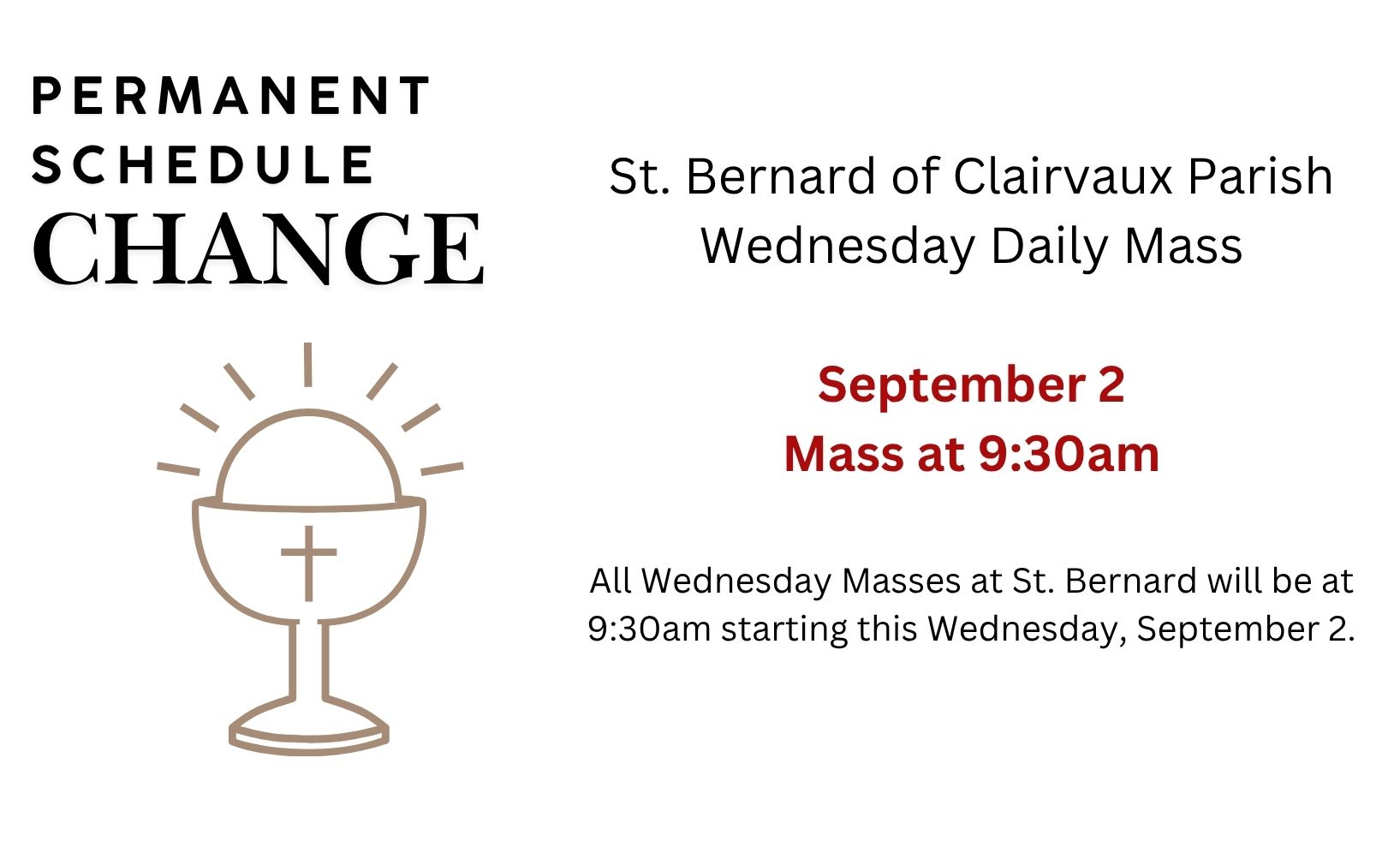 daily mass at STB on Wednesday Sept. 2