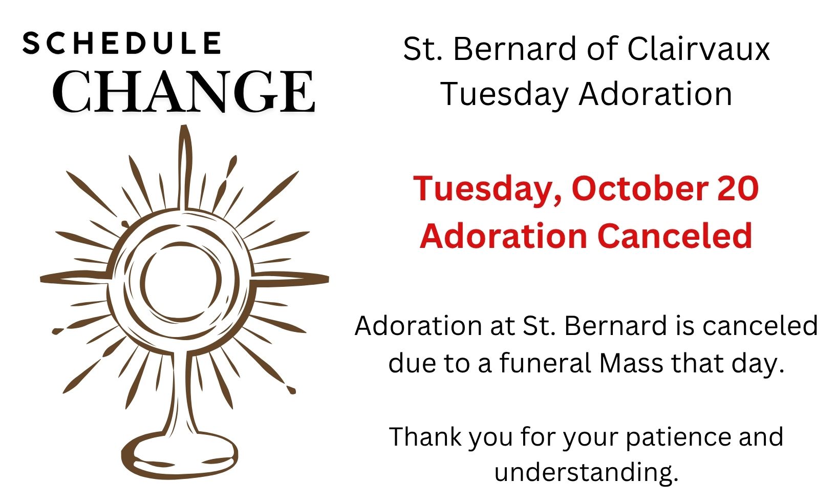 Tuesday adoration canceled